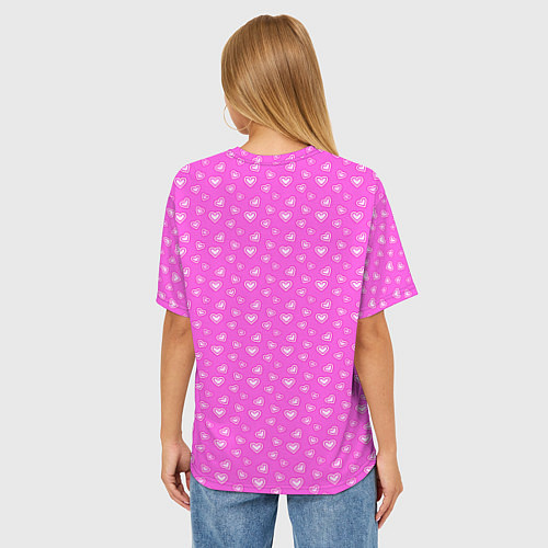 Женская футболка оверсайз Розовый маленькие сердечки / 3D-принт – фото 4