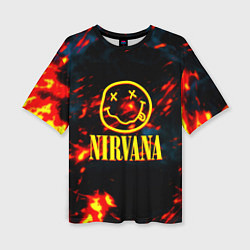 Футболка оверсайз женская Nirvana rock огненное лого лава, цвет: 3D-принт