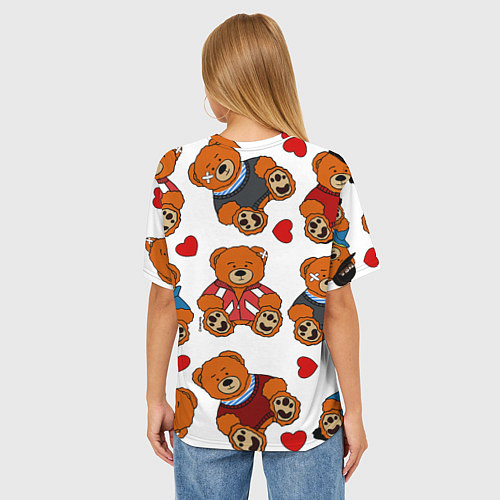 Женская футболка оверсайз Мишки с сердцами - персонажи из Слово пацана / 3D-принт – фото 4