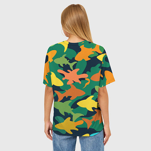 Женская футболка оверсайз Камуфляж силуэты рыбок / 3D-принт – фото 4