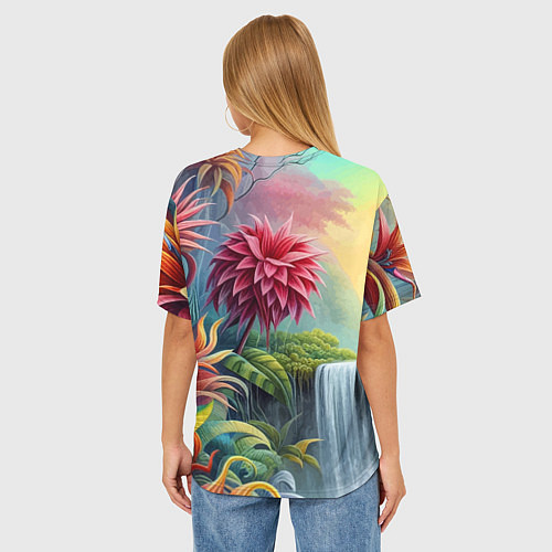 Женская футболка оверсайз Гавайские тропические цветы - алоха / 3D-принт – фото 4