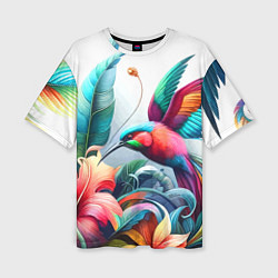 Футболка оверсайз женская Райская птица - тропики, цвет: 3D-принт