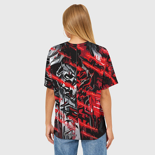 Женская футболка оверсайз Железный череп и красные линии / 3D-принт – фото 4