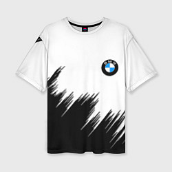 Футболка оверсайз женская BMW чёрные штрихи текстура, цвет: 3D-принт