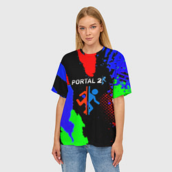 Футболка оверсайз женская Portal 2 краски сочные текстура, цвет: 3D-принт — фото 2