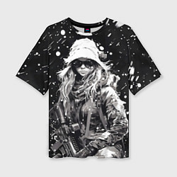 Женская футболка оверсайз Девушка воин зимней ночью