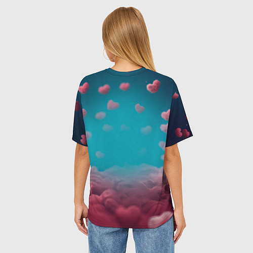 Женская футболка оверсайз Милый щенок в сердечках / 3D-принт – фото 4