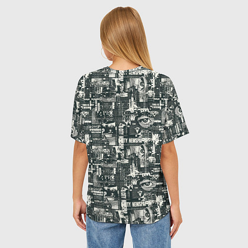 Женская футболка оверсайз Абстрактная газетная тематика / 3D-принт – фото 4