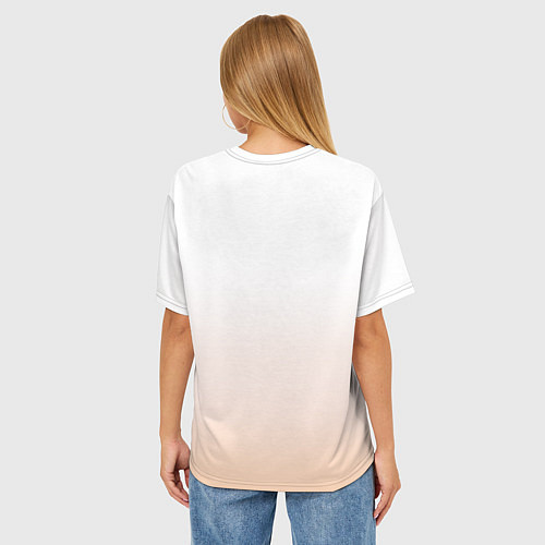 Женская футболка оверсайз Милый кот-мем в шапке с ушками - бежевый градиент / 3D-принт – фото 4