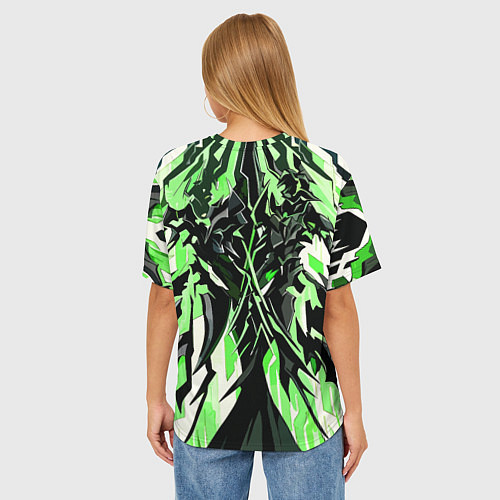 Женская футболка оверсайз Чёрный материал и зелёные полосы / 3D-принт – фото 4