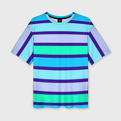 Футболка оверсайз женская Неоновые в синюю полоску, цвет: 3D-принт