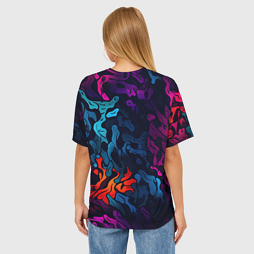 Женская футболка оверсайз Кислотная яркая абстракция в камуфляжном стиле / 3D-принт – фото 4