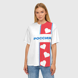 Футболка оверсайз женская Россия с сердечками, цвет: 3D-принт — фото 2