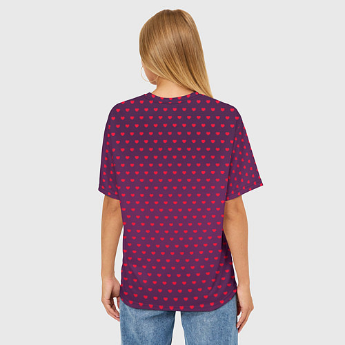 Женская футболка оверсайз Красные сердечки на темно-бордовом фоне / 3D-принт – фото 4