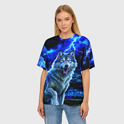 Футболка оверсайз женская Грозовой волк с молниями, цвет: 3D-принт — фото 2