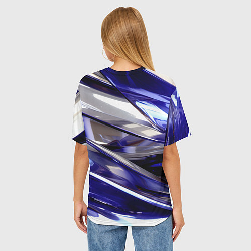 Женская футболка оверсайз Синие и белые полосы абстракции / 3D-принт – фото 4