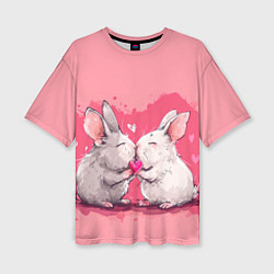 Женская футболка оверсайз Милые влюбленные кролики
