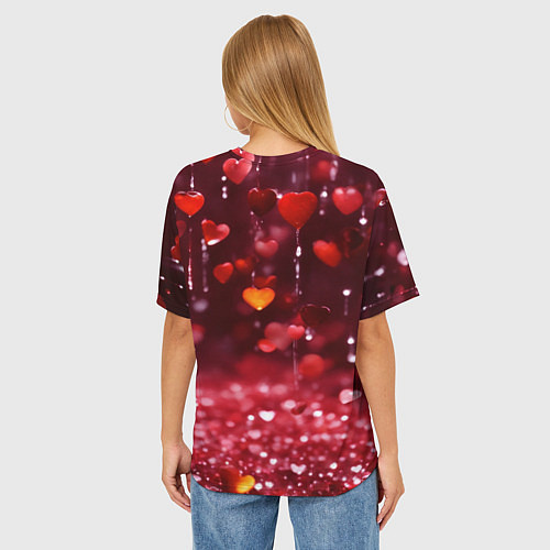 Женская футболка оверсайз Дождь из сердечек / 3D-принт – фото 4