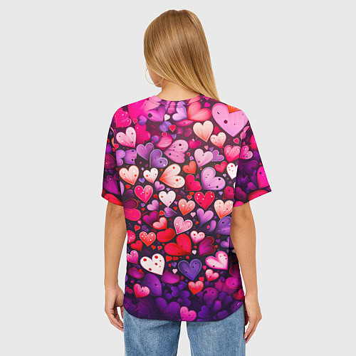 Женская футболка оверсайз Множество сердец / 3D-принт – фото 4