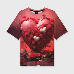 Женская футболка оверсайз Сердце и розы 14 февраля