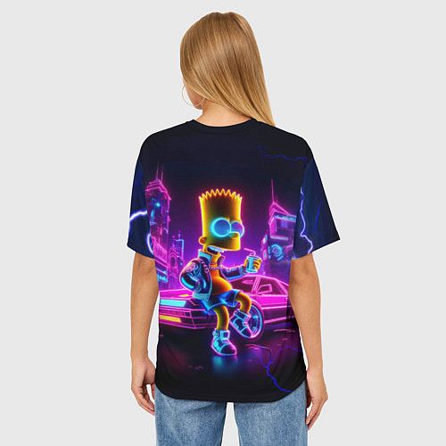Женская футболка оверсайз Барт Симпсон сидит на тачке Делориан / 3D-принт – фото 4