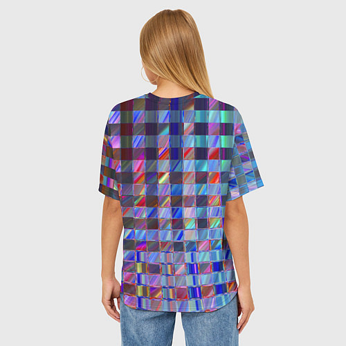 Женская футболка оверсайз Радужная клетка с полосами - эффект стекла / 3D-принт – фото 4