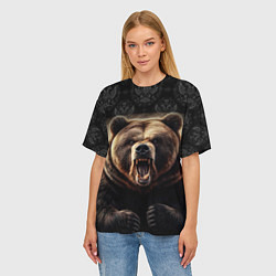 Футболка оверсайз женская Агрессивный медведь России патриот, цвет: 3D-принт — фото 2