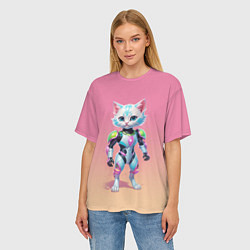 Футболка оверсайз женская Funny kitten - cyberpunk, цвет: 3D-принт — фото 2