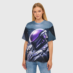 Футболка оверсайз женская Киборг в фиолетовом шлеме, цвет: 3D-принт — фото 2