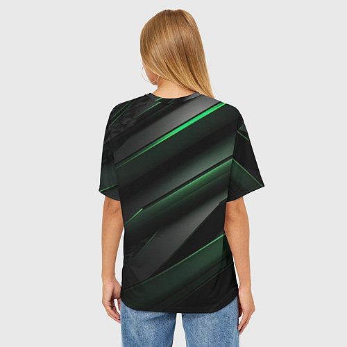 Женская футболка оверсайз Зеленые яркие абстрактные вставки спортивный стиль / 3D-принт – фото 4