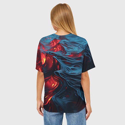 Женская футболка оверсайз Яркая волнистая абстракция / 3D-принт – фото 4