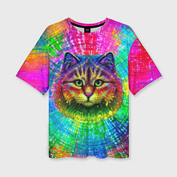Женская футболка оверсайз Цветной кот