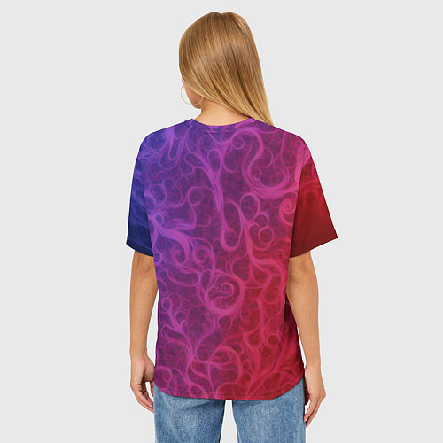 Женская футболка оверсайз Вихревые узоры на градиенте / 3D-принт – фото 4