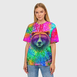 Футболка оверсайз женская Цветной медведь, цвет: 3D-принт — фото 2