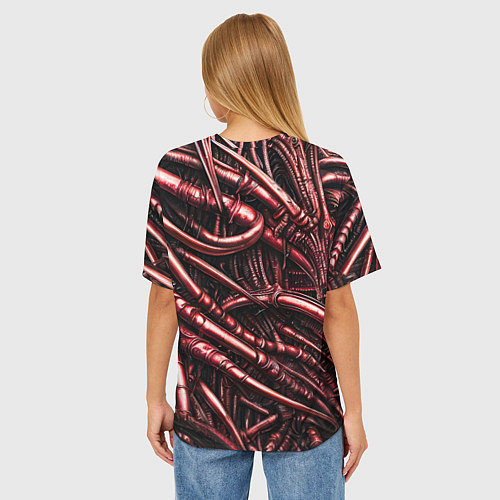 Женская футболка оверсайз Красные трубки чужих / 3D-принт – фото 4