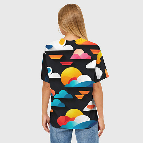 Женская футболка оверсайз Цветные облака в черном небе / 3D-принт – фото 4