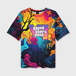 Футболка оверсайз женская GTA 6 logo яркий неоновый камуфляжный стиль, цвет: 3D-принт