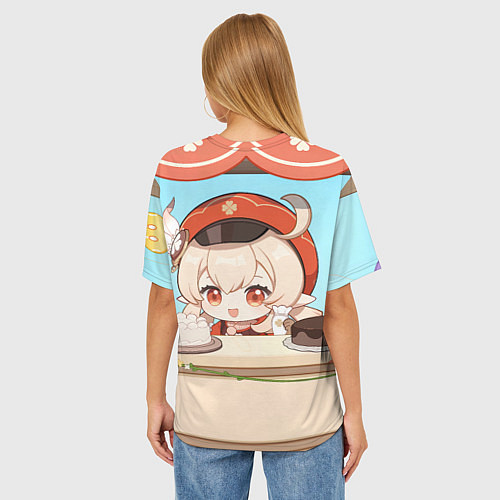 Женская футболка оверсайз Genshin Impact Кли cute chibi / 3D-принт – фото 4
