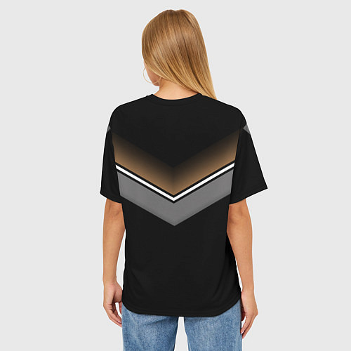 Женская футболка оверсайз Абстракция графика серая и коричневая полоски на ч / 3D-принт – фото 4