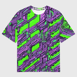 Футболка оверсайз женская Фиолетовые фрагменты на зелёном фоне, цвет: 3D-принт