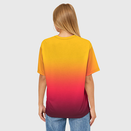 Женская футболка оверсайз Жёлто-бордовый градиент / 3D-принт – фото 4