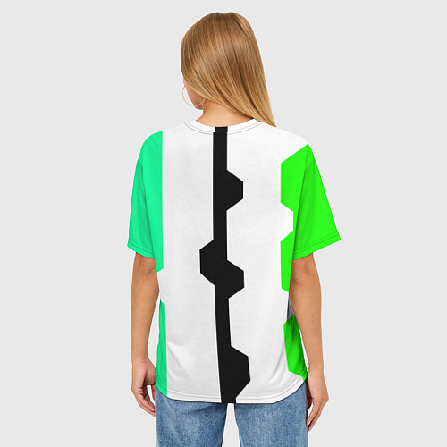 Женская футболка оверсайз Техно линии зелёный / 3D-принт – фото 4