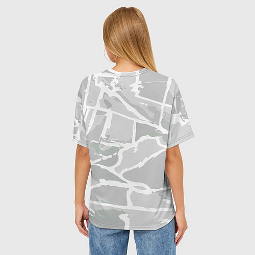 Женская футболка оверсайз Серо-белая геометрия / 3D-принт – фото 4