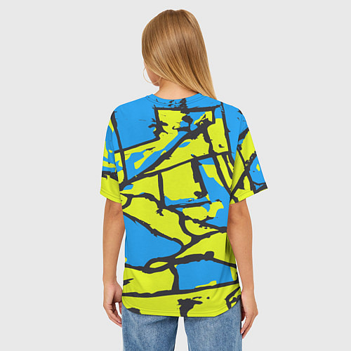 Женская футболка оверсайз Жёлто-голубая графика / 3D-принт – фото 4