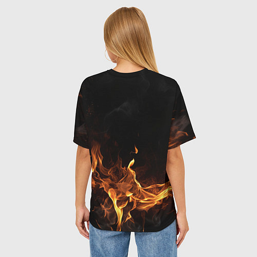 Женская футболка оверсайз Palworld логотип на черном фоне с огнем / 3D-принт – фото 4