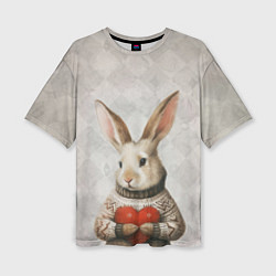 Футболка оверсайз женская Влюблённый кролик в свитере с сердцем, цвет: 3D-принт