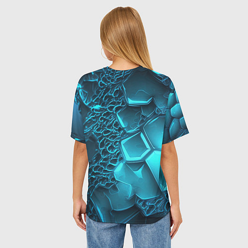 Женская футболка оверсайз Palworld логотип на ярких синих неоновых плитах / 3D-принт – фото 4