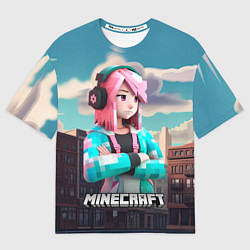 Футболка оверсайз женская Minecraft девушка на фоне города, цвет: 3D-принт