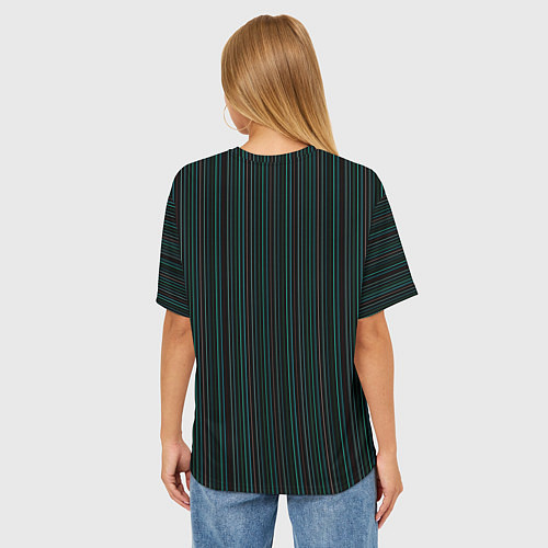 Женская футболка оверсайз Чёрный в тонкую зелёную полоску / 3D-принт – фото 4