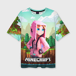 Футболка оверсайз женская Персонаж Minecraft девушка в пиксельном мире, цвет: 3D-принт